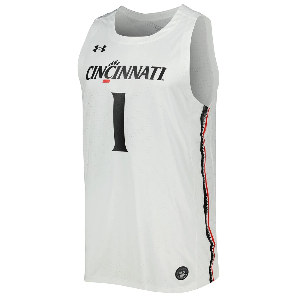 Maillot de basket-ball réplique l'équipe Under Armour #1 des Bearcats Cincinnati pour hommes, blanc