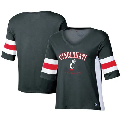 Cincinnati Bearcats Champion Women's Colorblocked V-Neck Half Sleeve T-Shirt - Black