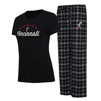 Women's Concepts Sport Black/Gray Cincinnati Bearcats Arctic T-Shirt & Flannel Pants Sleep Set