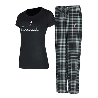 Ensemble de nuit pour femme Concepts Sport Black Cincinnati Bearcats Vector T-shirt et pantalon en flanelle