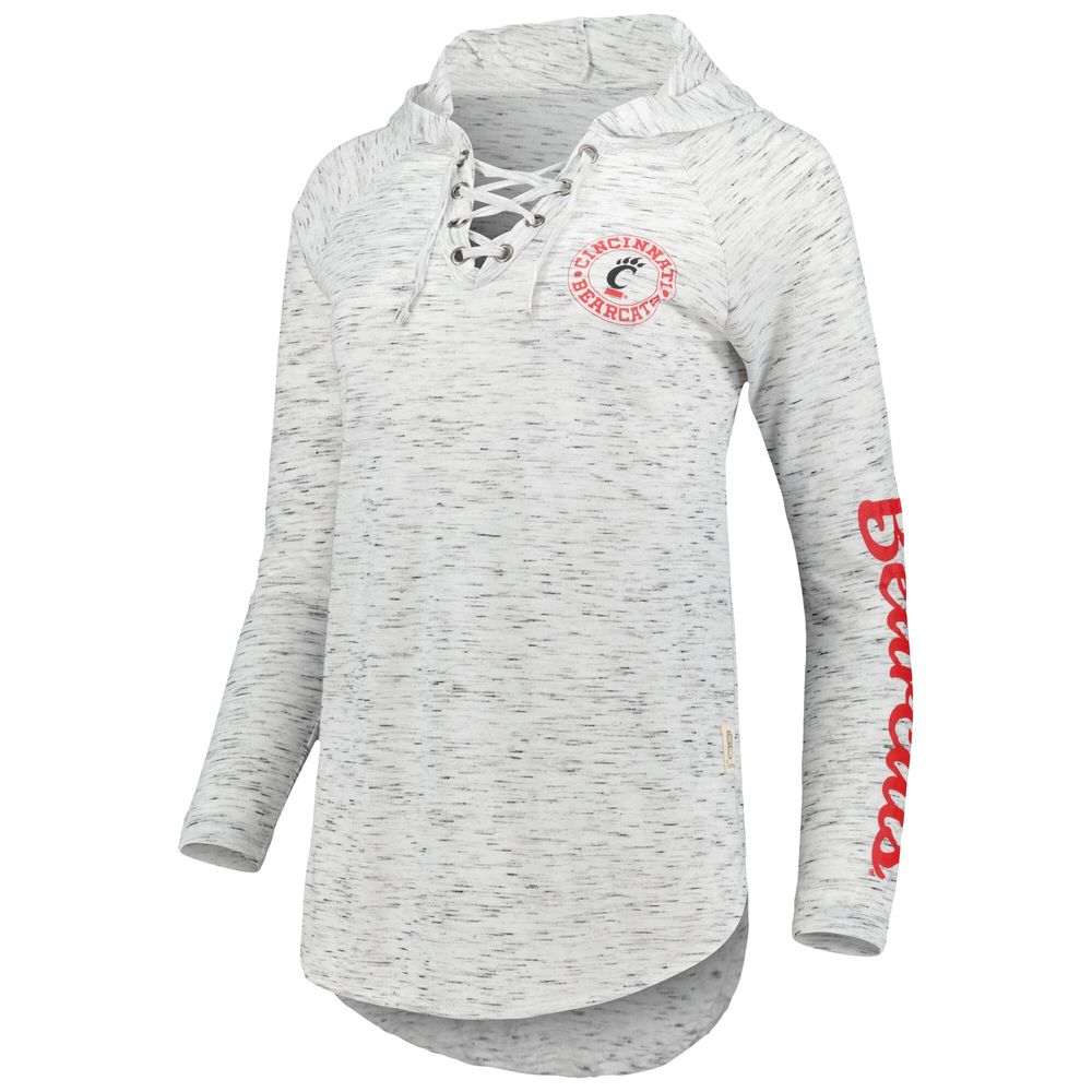 Women's Pressbox Gray Cincinnati Bearcats Space Dye Lace-Up V-Neck Raglan Long Sleeve T-Shirt