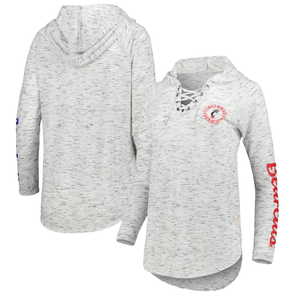 Women's Pressbox Gray Cincinnati Bearcats Space Dye Lace-Up V-Neck Raglan Long Sleeve T-Shirt