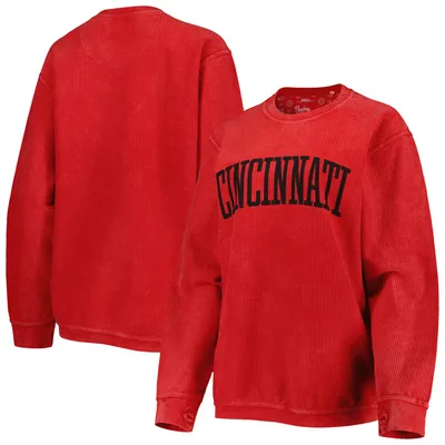Women's Pressbox Red Cincinnati Bearcats Comfy Cord Vintage Wash Basic Arch Pullover Sweatshirt