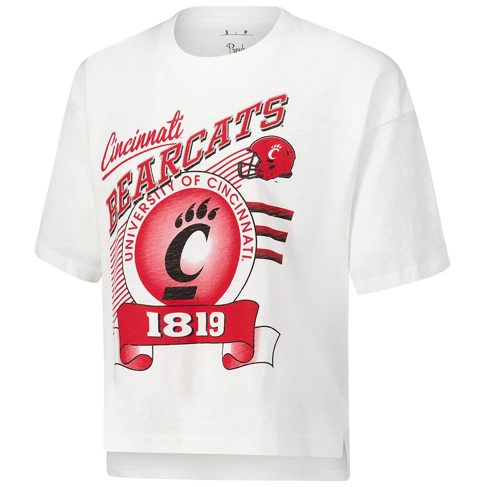 T-shirt blanc Pressbox pour femmes des Bearcats de Cincinnati Rock & Roll Slub