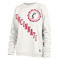 Sweat-shirt blanc Pressbox pour femmes des Bearcats de Cincinnati Shoreline Sundown