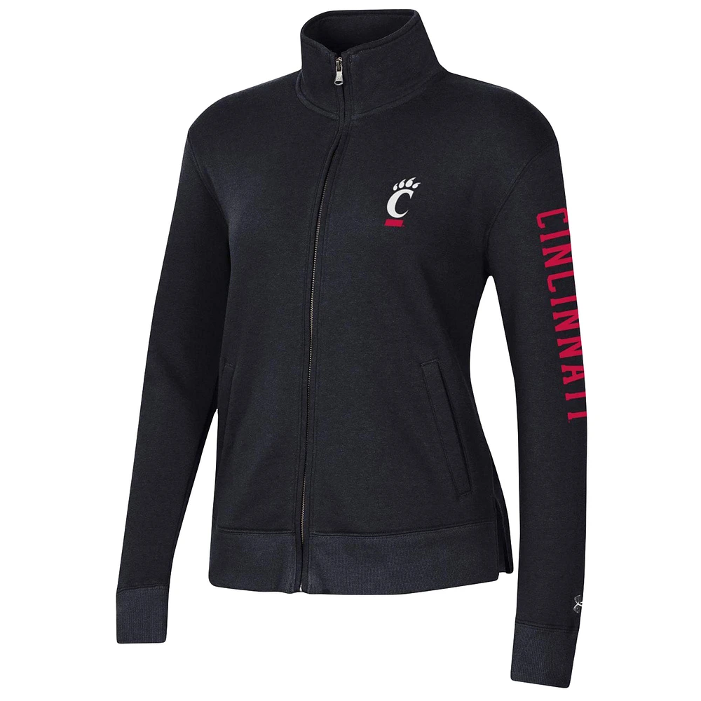 Under Armour Bearcats de Cincinnati pour femme, veste entièrement zippée en polaire noire