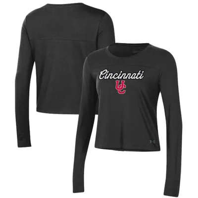 Under Armour Cincinnati Bearcats Vault T-shirt à manches longues court pour femme Noir