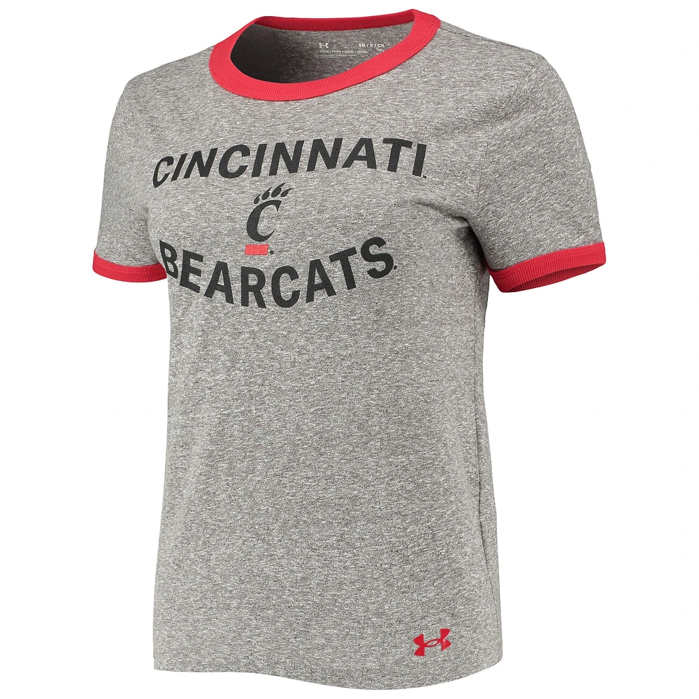 T-shirt Under Armour gris Cincinnati Bearcats Siro Slub Tri-Blend Ringer pour femme