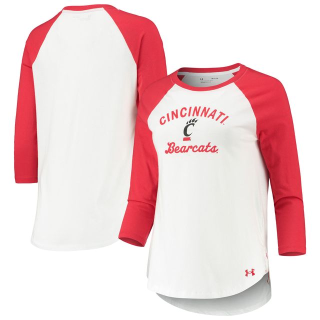 T-shirt à manches 3/4 Under Armour blanc/rouge Cincinnati Bearcats Baseball Raglan pour femmes