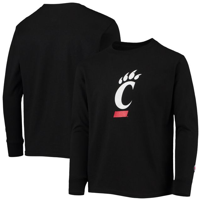 T-shirt à manches longues avec logo principal des Bearcats de Cincinnati Champion pour jeunes, noir