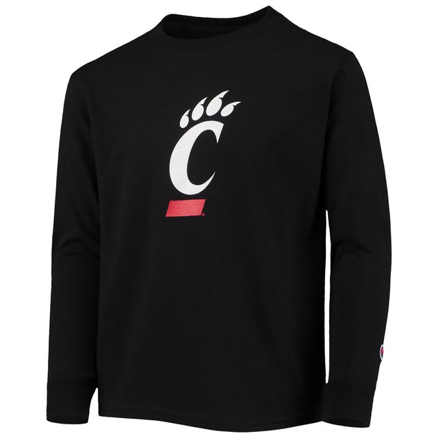 T-shirt à manches longues avec logo principal des Bearcats de Cincinnati Champion pour jeunes, noir