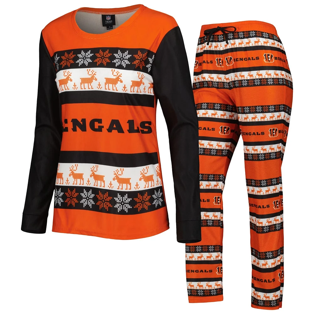 FOCO Noir Cincinnati Bengals Wordmark Ugly Ensemble de pyjama pour femme