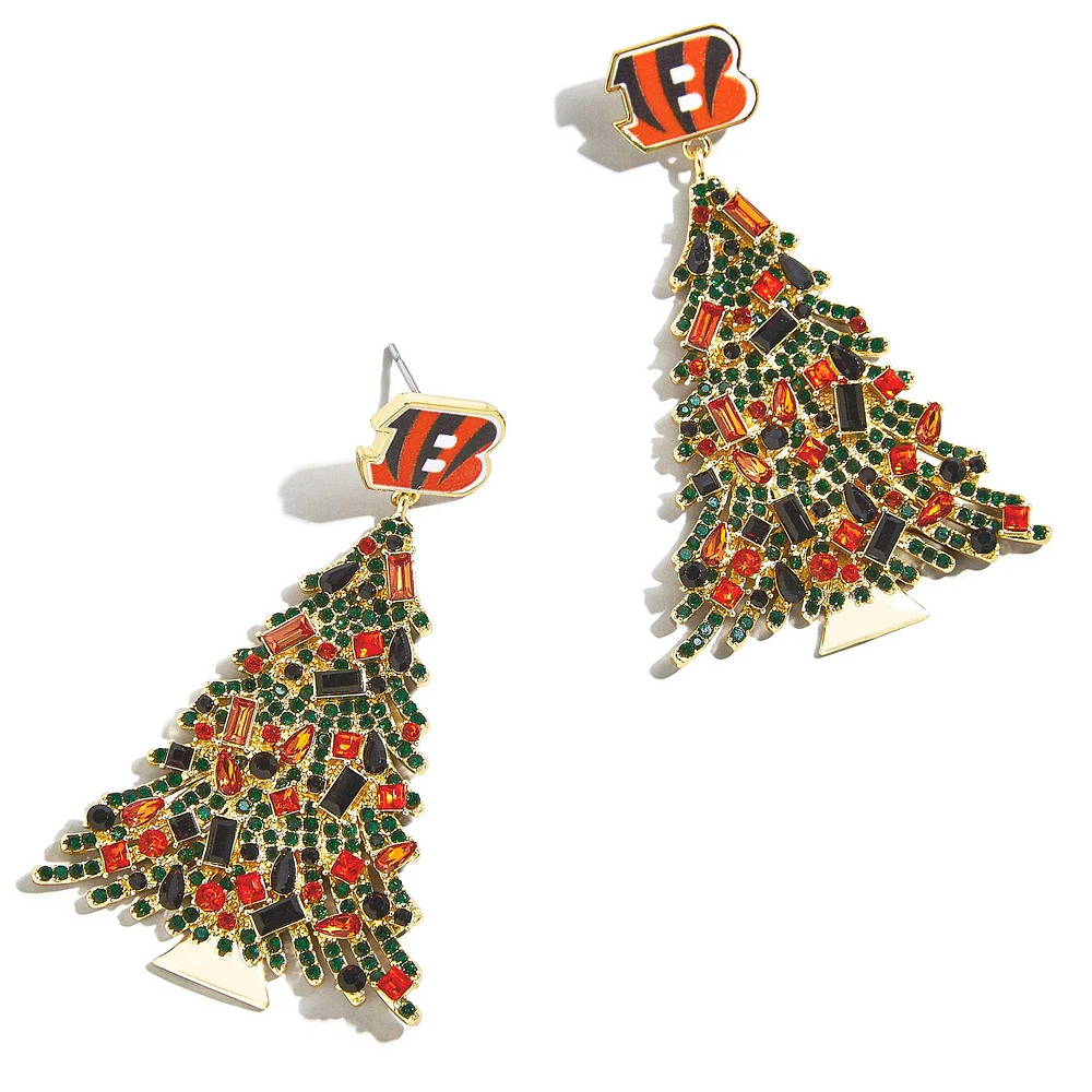 BaubleBar Boucles d'oreilles pendantes en forme d'arbre de Noël des Bengals de Cincinnati