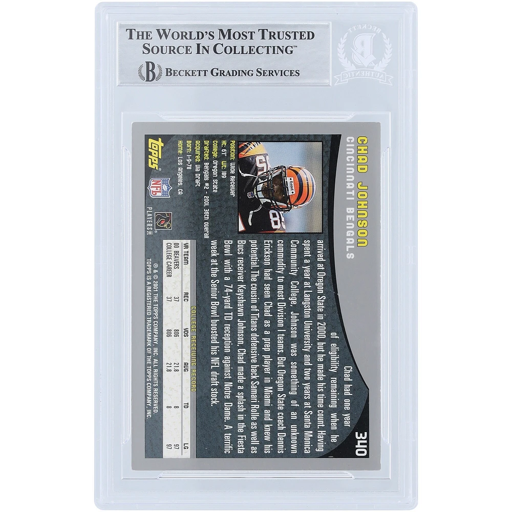 Carte de recrue authentifiée autographiée par les fans de Beckett de la collection Topps 2001 de Chad Johnson Cincinnati Bengals #340