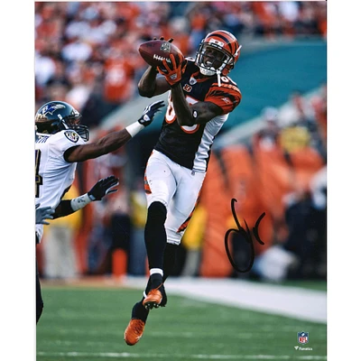Photographie autographiée de Chad Johnson, maillot noir des Bengals de Cincinnati, 8" x 10"