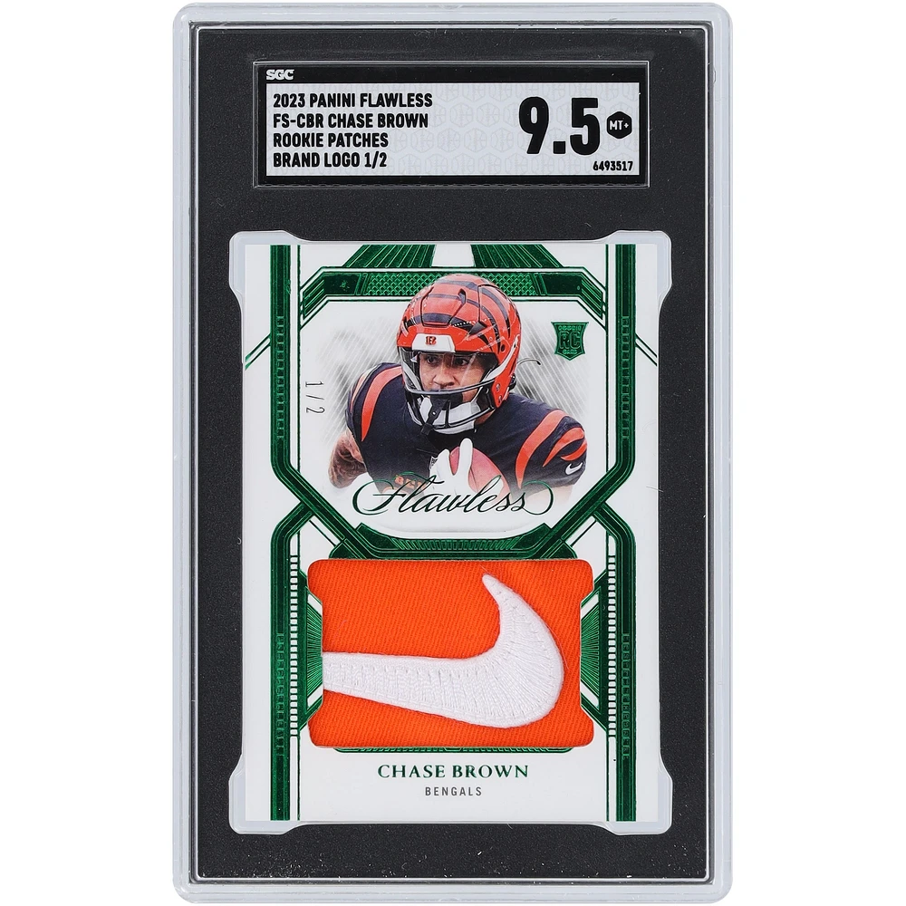 Carte recrue authentifiée 9,5 Panini Flawless Nike Swoosh Relic #FS-CBR #1/2 SGC Chase Brown Cincinnati Bengals 2023