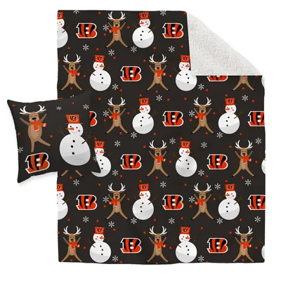 Cincinnati Bengals Holiday Reindeer Blanket and Pillow Combo Set