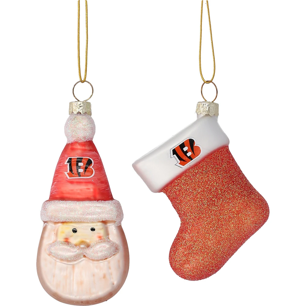 Cincinnati Bengals Two-Pack Santa & Stocking Blown Glass Ornament Set