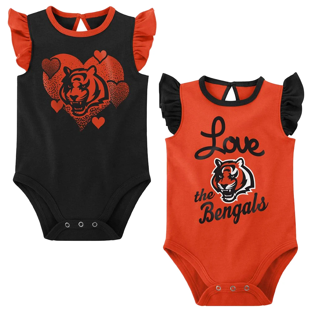 Lot de 2 bodys pour nouveau-nés et bébés Cincinnati Bengals Spread the Love noirs/oranges