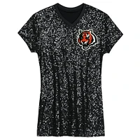 Robe à col en V sequins noire avec nom et numéro de joueur des Bengals Cincinnati Joe Burrow pour jeunes filles