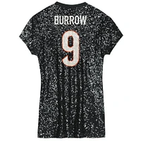 Robe à col en V sequins noire avec nom et numéro de joueur des Bengals Cincinnati Joe Burrow pour jeunes filles