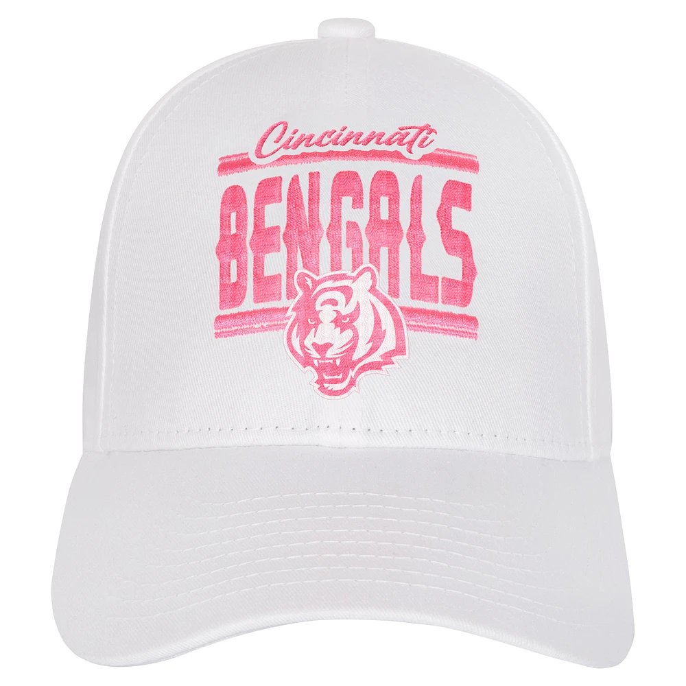 Casquette réglable structurée entièrement blanche des Bengals de Cincinnati pour jeunes filles