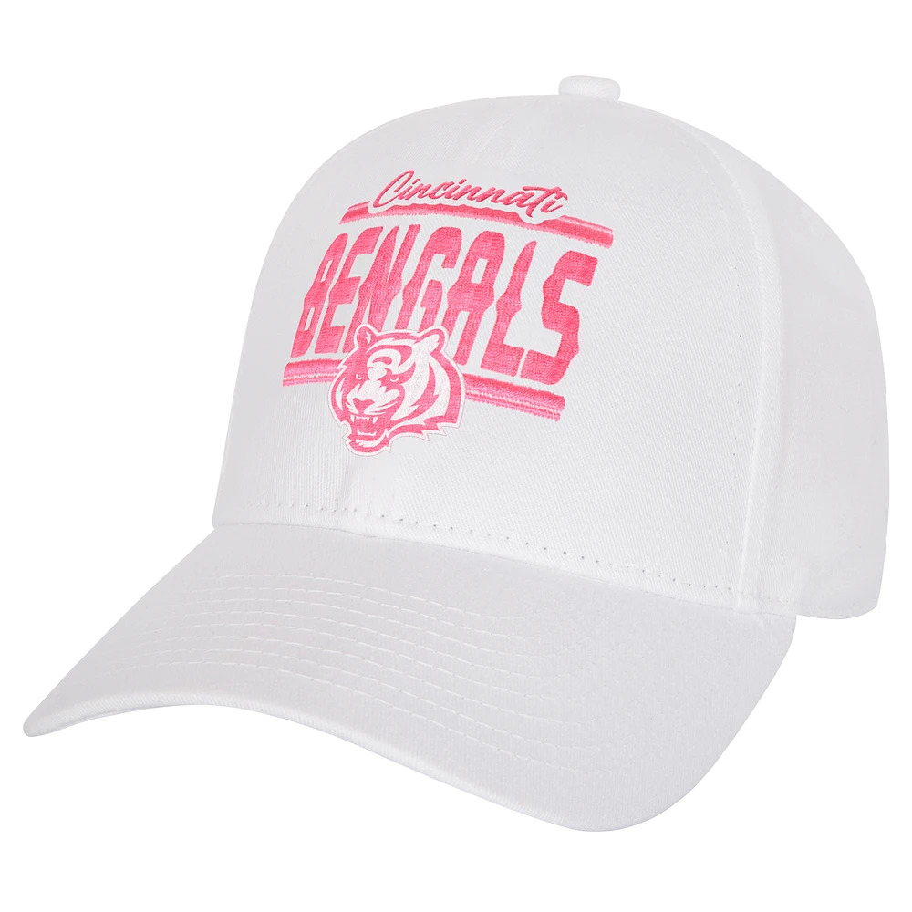 Casquette réglable structurée entièrement blanche des Bengals de Cincinnati pour jeunes filles