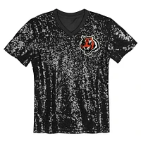 Girls Youth Joe Burrow Black Cincinnati Bengals Sequin V-Neck Fashion Jersey