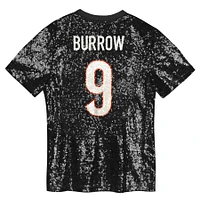 Girls Youth Joe Burrow Black Cincinnati Bengals Sequin V-Neck Fashion Jersey