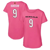 T-shirt rose avec nom et numéro de joueur des Bengals Cincinnati Joe Burrow pour jeunes filles