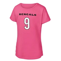 T-shirt rose avec nom et numéro de joueur des Bengals Cincinnati Joe Burrow pour jeunes filles