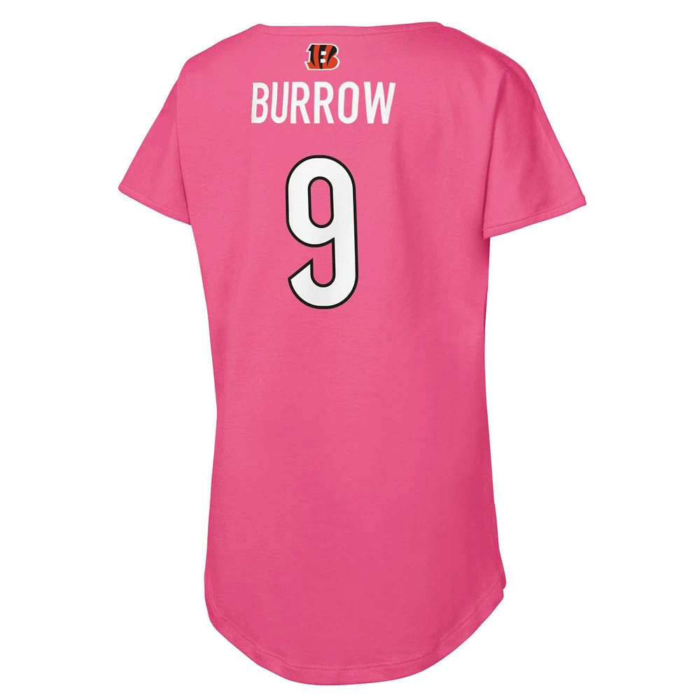 T-shirt rose avec nom et numéro de joueur des Bengals Cincinnati Joe Burrow pour jeunes filles