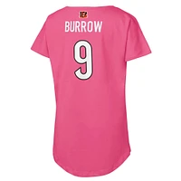 T-shirt rose avec nom et numéro de joueur des Bengals Cincinnati Joe Burrow pour jeunes filles