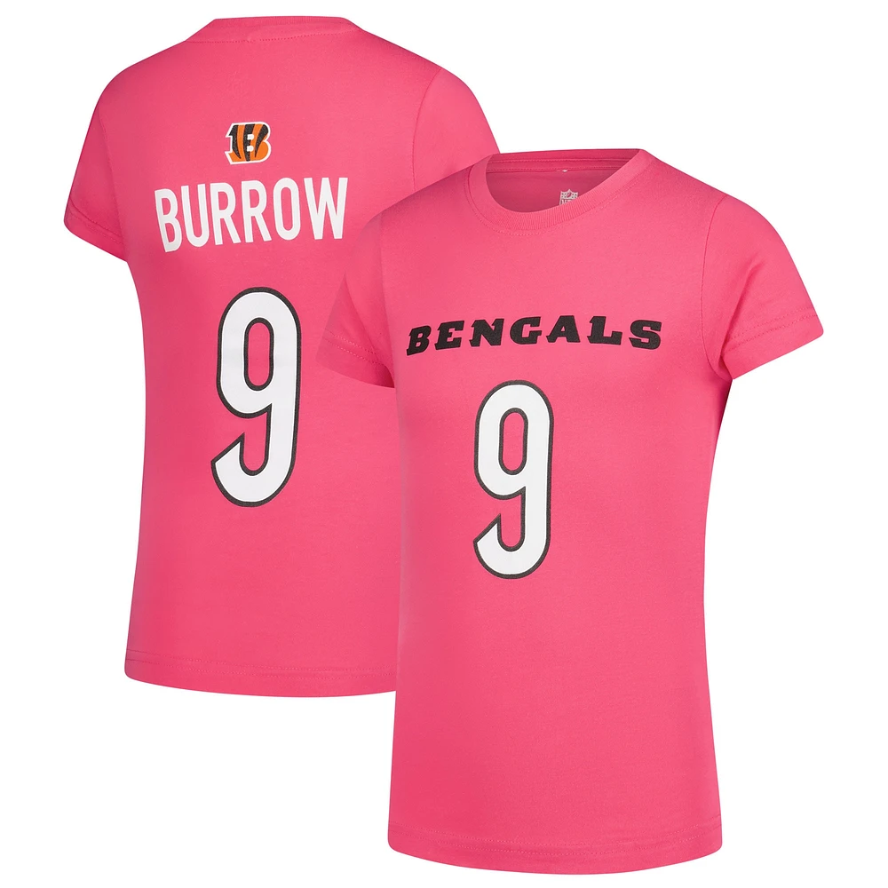 T-shirt rose avec nom et numéro de joueur des Bengals Cincinnati Joe Burrow pour jeunes filles