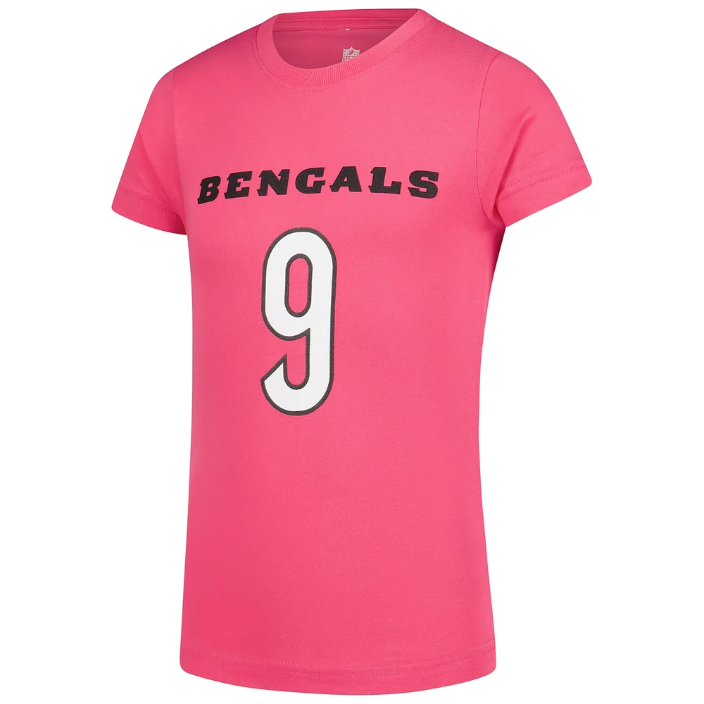 T-shirt rose avec nom et numéro de joueur des Bengals Cincinnati Joe Burrow pour jeunes filles