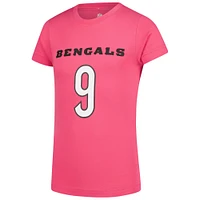 T-shirt rose avec nom et numéro de joueur des Bengals Cincinnati Joe Burrow pour jeunes filles