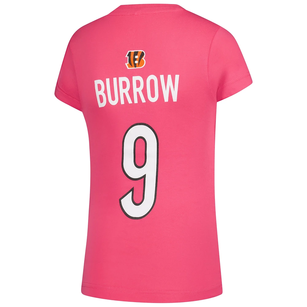 Girls Youth Joe Burrow Pink Cincinnati Bengals Player Name & Number T-Shirt