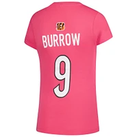 T-shirt rose avec nom et numéro de joueur des Bengals Cincinnati Joe Burrow pour jeunes filles