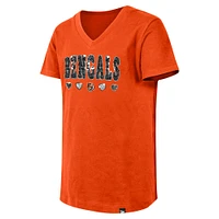 Girls Youth New Era Orange Cincinnati Bengals Flip Sequin V-Neck T-Shirt