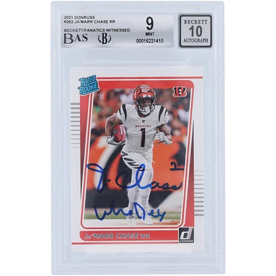 Ja'Marr Chase Cincinnati Bengals Carte de recrue Panini Donruss #262 Beckett autographiée 2021 par des fanatiques de Beckett, 9/10, authentifiée, avec l'inscription « Who Dey »