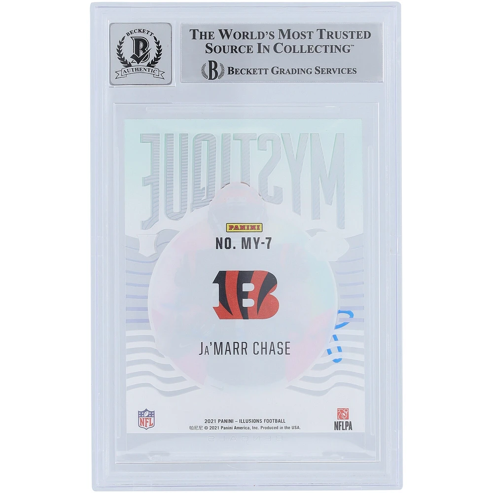 Carte de recrue 9/10 authentifiée 2021 Panini Illusions Mystique #MY-7 Beckett Fanatics Witnessed Authenticated 9/10 Rookie Card de Ja'Marr Chase Cincinnati Bengals