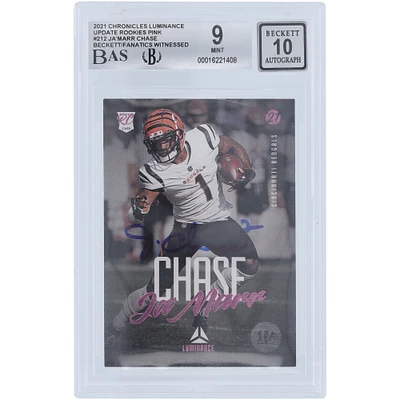 Carte de recrue 9/10 authentifiée 2021 Panini Luminance Pink #212 Beckett Fanatics Witnessed de Ja'Marr Chase Cincinnati Bengals