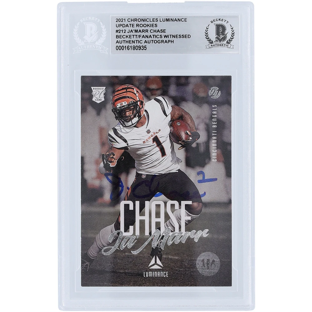 Ja'Marr Chase Cincinnati Bengals Autographié 2021 Panini Luminance Mise à jour #212 Beckett Fanatics Witnessed Rookie Card Authentifié