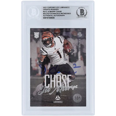 Ja'Marr Chase Cincinnati Bengals Autographié 2021 Panini Luminance Mise à jour #212 Beckett Fanatics Witnessed Rookie Card Authentifié