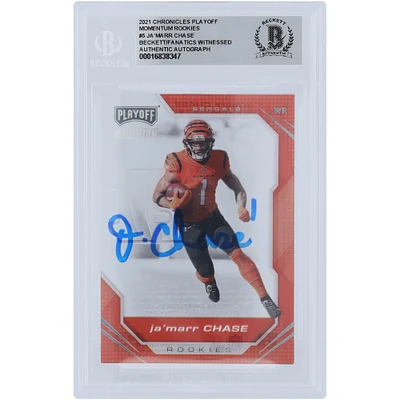 Ja'Marr Chase Cincinnati Bengals a autographié la carte de recrue authentifiée 2021 Panini Playoff Momentum #PMR-5 Beckett Fanatics