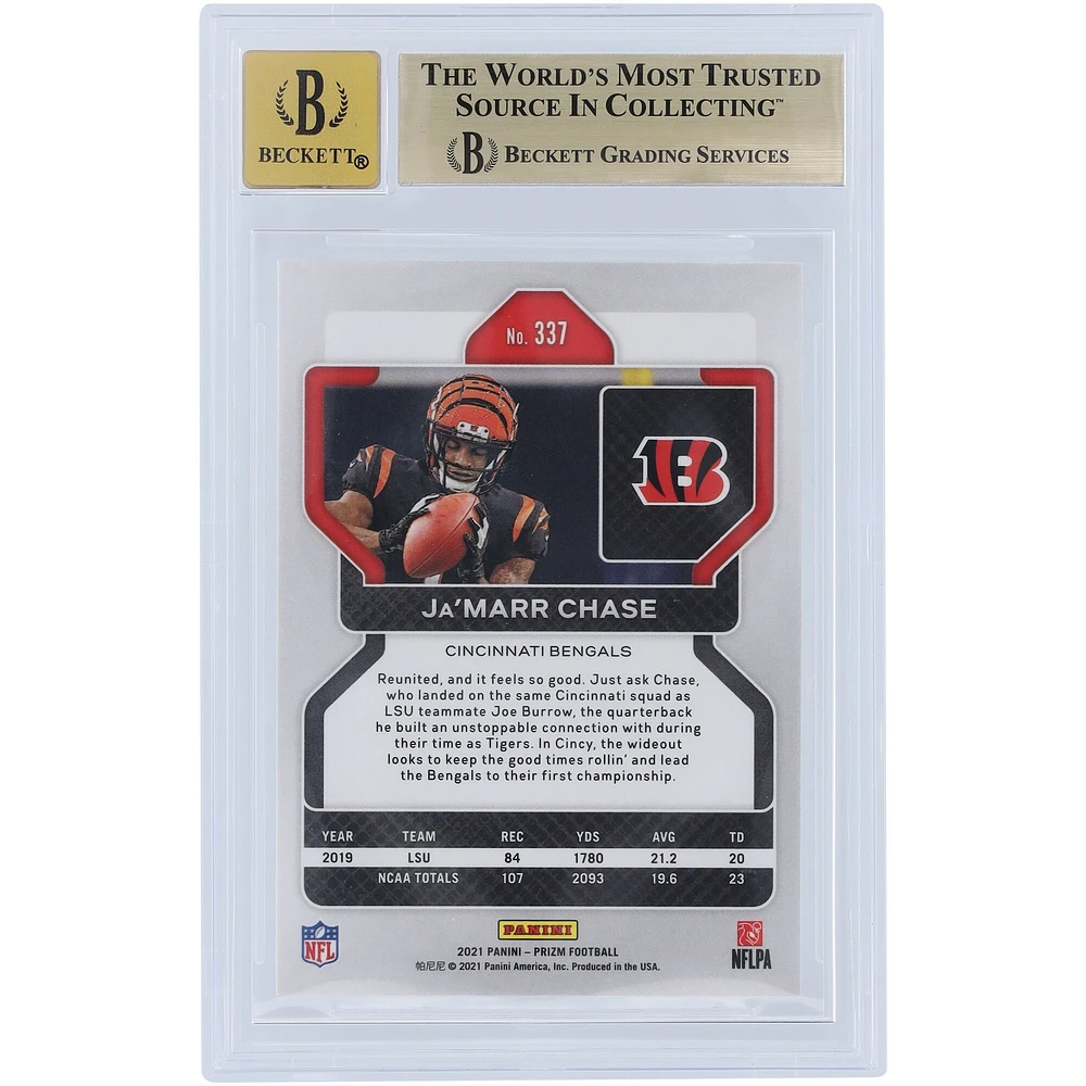 Carte de recrue autographiée 2021 Panini Prizm #337 Beckett Fanatics Witnessed Authenticated 9.5/10 Rookie avec inscription « Who Dey » de Ja'Marr Chase Cincinnati Bengals