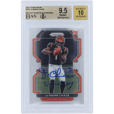 Carte de recrue autographiée 2021 Panini Prizm #337 Beckett Fanatics Witnessed Authenticated 9.5/10 Rookie avec inscription « Who Dey » de Ja'Marr Chase Cincinnati Bengals
