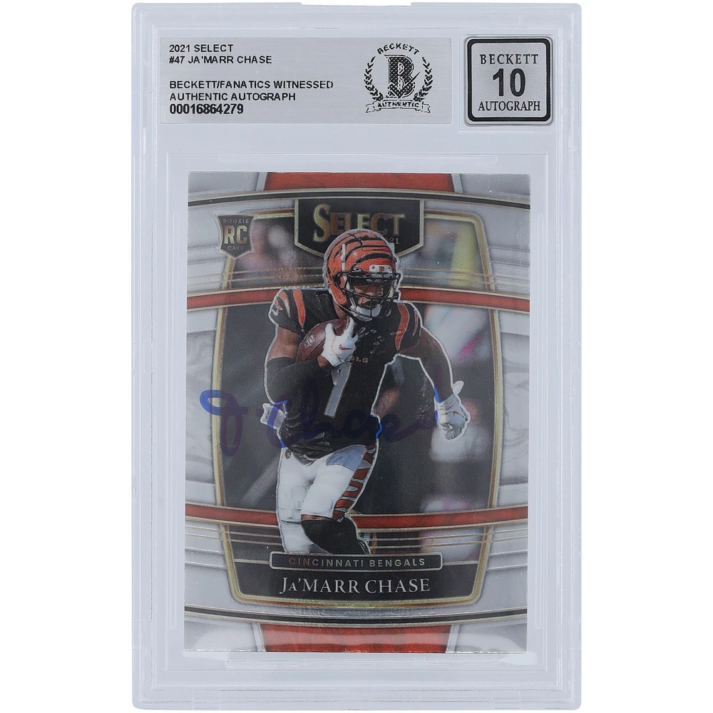 Ja'Marr Chase Cincinnati Bengals dédicacé 2021 Panini Select Concourse #47 Beckett Fanatics témoins authentifiés 10 Rookie Card