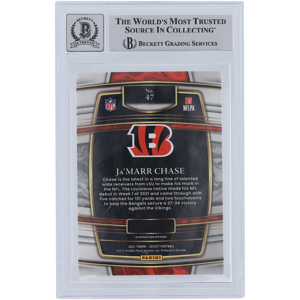 Ja'Marr Chase Cincinnati Bengals dédicacé 2021 Panini Select Concourse #47 Beckett Fanatics témoins authentifiés 10 Rookie Card