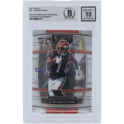 Ja'Marr Chase Cincinnati Bengals dédicacé 2021 Panini Select Concourse #47 Beckett Fanatics témoins authentifiés 10 Rookie Card